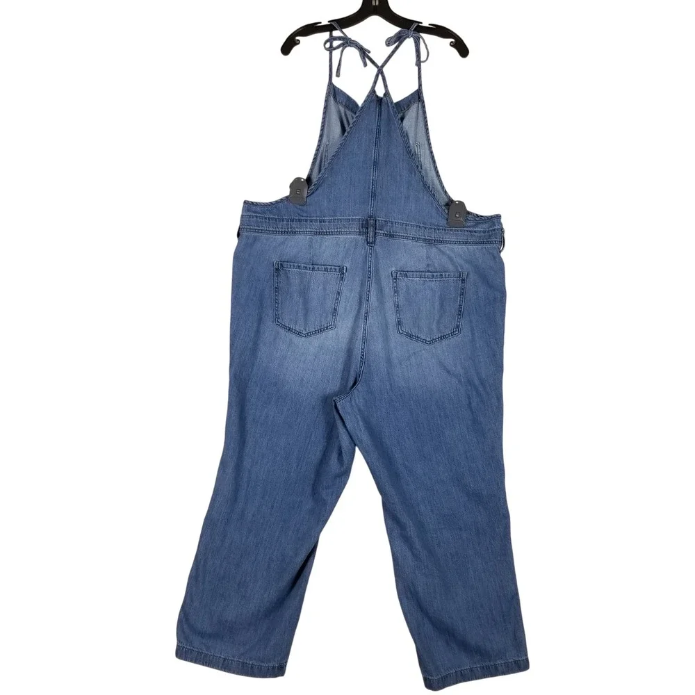 Torrid Overalls Womens 18R Blue Denim Cotton Button Front Tie Back Straight Leg